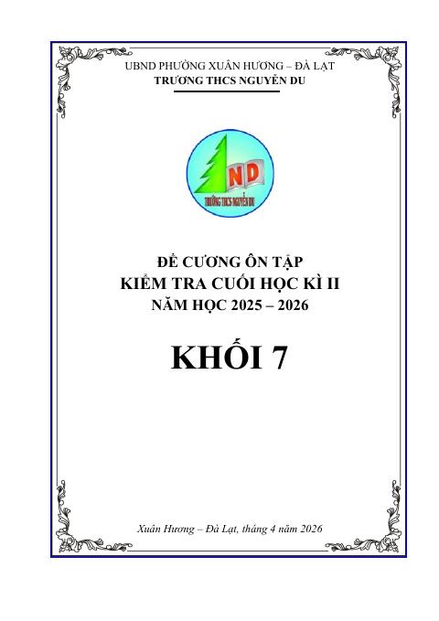 Đề cương cuối học kì 2 Toán 7 năm 2025 – 2026 trường THCS Nguyễn Du – Lâm Đồng